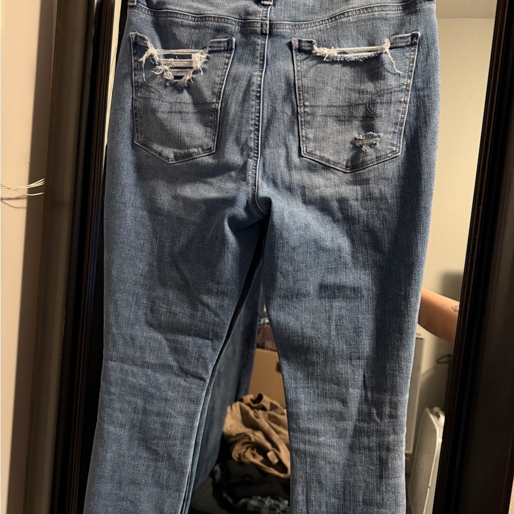 American Eagle Outfitters Blue Distressed Straight Leg Jeans